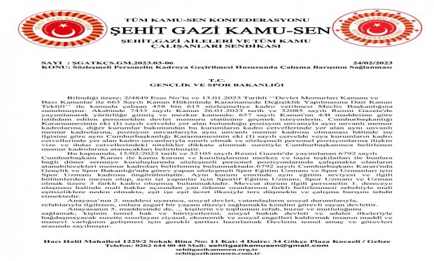 GENÇLİK VE SPOR BAKANLIĞI SÖZLEŞMELİ PERSONELLERİNİN KADROYA GEÇİRİLMESİ 