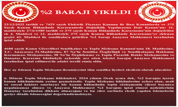 YÜZDE İKİ BARAJI İPTAL EDİLDİ!